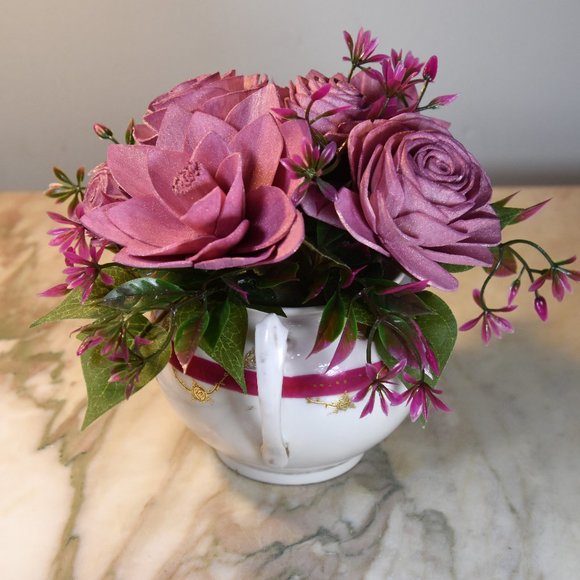 Elegant Mikado vintage sugar bowl - bursting with rose gold Sola wood flowers - Picture 4 of 12